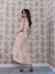 River Island Brown Cabbages and Roses Sleeveless Corsage Tiered Midi Dress - Image 2 of 4