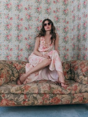 River Island Brown Cabbages and Roses Sleeveless Corsage Tiered Midi Dress - Image 3 of 4