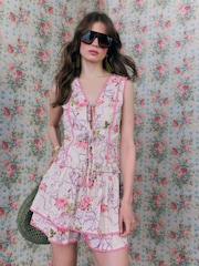 River Island Cream Cabbages and Roses Sleeveless Floral Print Corset Top - Image 1 of 4