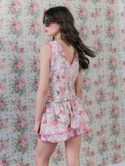 River Island Cream Cabbages and Roses Sleeveless Floral Print Corset Top - Image 2 of 4