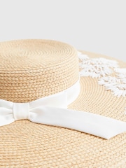 River Island Brown Edwina Oversized Embroidered Boater Hat - Image 3 of 4