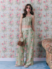 River Island Green Cabbages and Roses High Waisted Floral Print Wide Leg Trousers - Image 1 of 3
