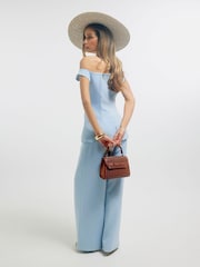 River Island Blue Edwina Bardot Floral Print Embroidered Wide Leg Jumpsuit - Image 4 of 4