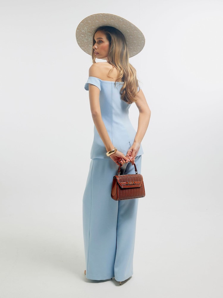 River Island Blue Edwina Bardot Floral Print Embroidered Wide Leg Jumpsuit - Image 4 of 4