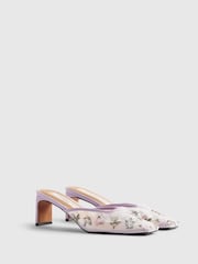 River Island Purple Cabbages and Roses Square Toe Floral Embroidered Heeled Mules - Image 2 of 6