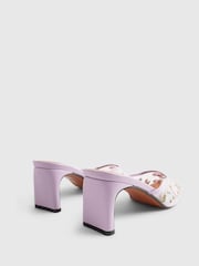 River Island Purple Cabbages and Roses Square Toe Floral Embroidered Heeled Mules - Image 4 of 6