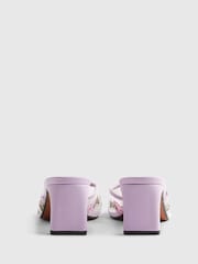 River Island Purple Cabbages and Roses Square Toe Floral Embroidered Heeled Mules - Image 6 of 6