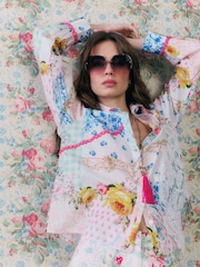 River Island Blue Cabbages and Roses Long Sleeve Patchwork Print Shirt - Image 3 of 4