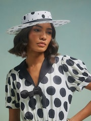 River Island White Edwina Polka Dot Boater Hat - Image 1 of 5