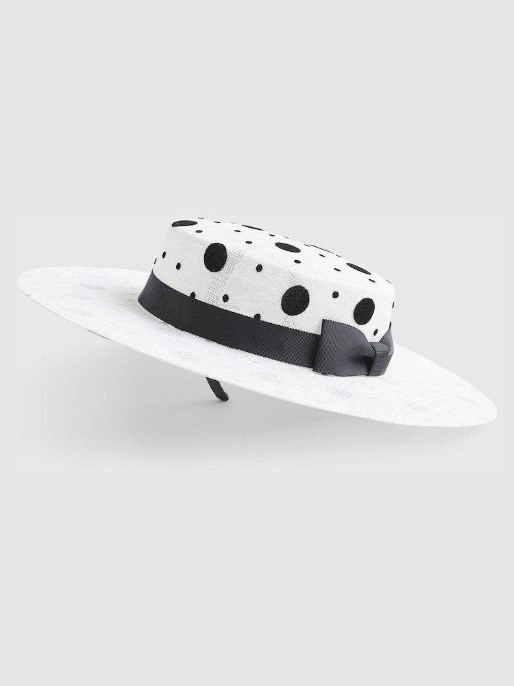 River Island White Edwina Polka Dot Boater Hat - Image 2 of 5