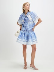 River Island Blue Cabbages and Roses Printed Rara Mini Skirt - Image 1 of 4