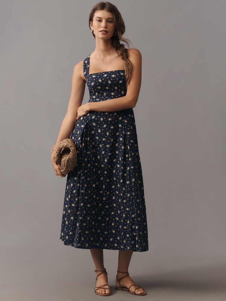 Anthropologie Blue Maeve Printed A-Line Halter Midi Dress - Image 1 of 4