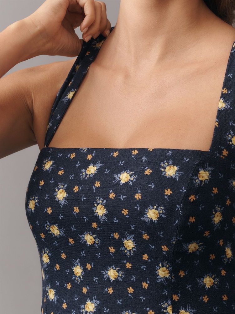 Anthropologie Blue Maeve Printed A-Line Halter Midi Dress - Image 4 of 4