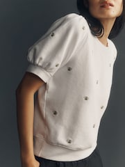 Anthropologie Cream Maeve Puff-Sleeve Sweat T-Shirt - Image 3 of 3