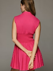 Anthropologie The Tommie Cap-Sleeve Smocked Front-Zip Shirt Linen Mini Edition Dress - Image 2 of 4