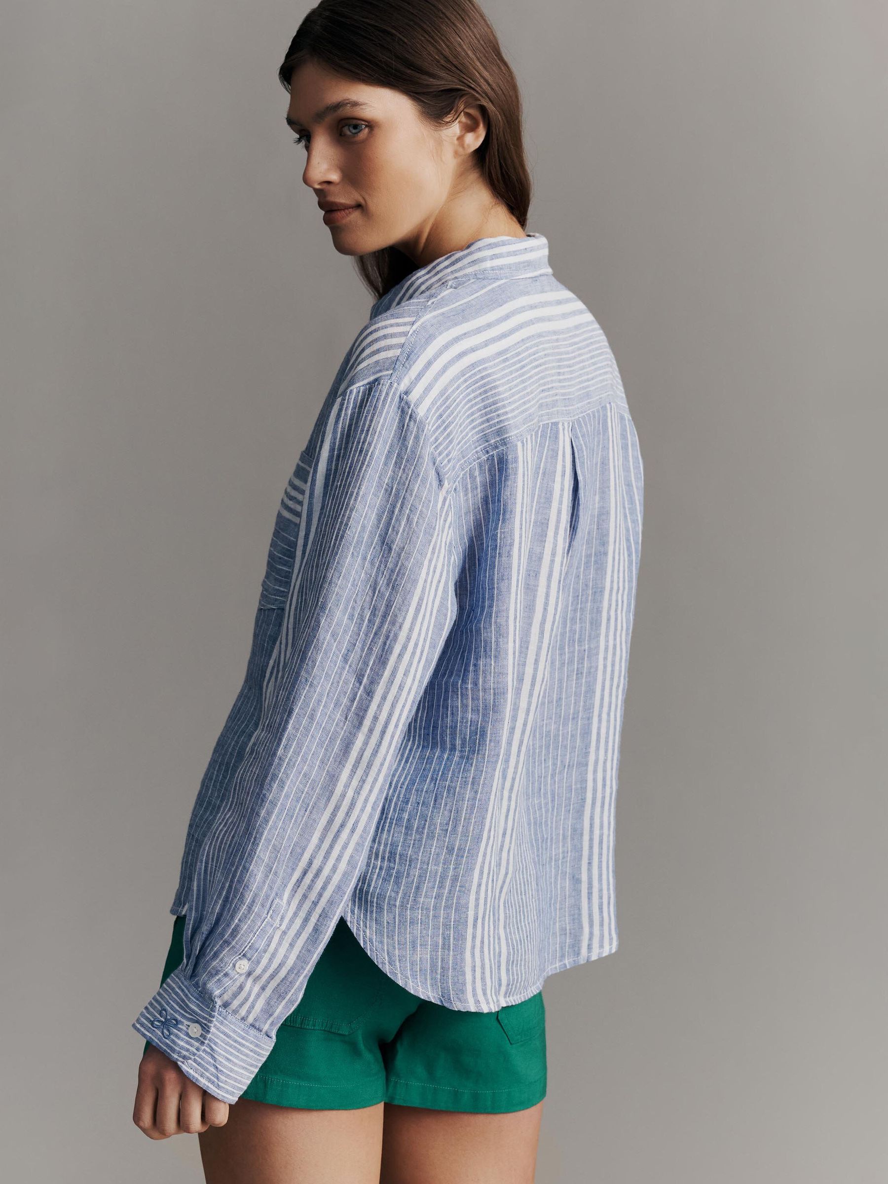 Buy Anthropologie Blue Stripe Maeve The Shrunken Linen Bennet