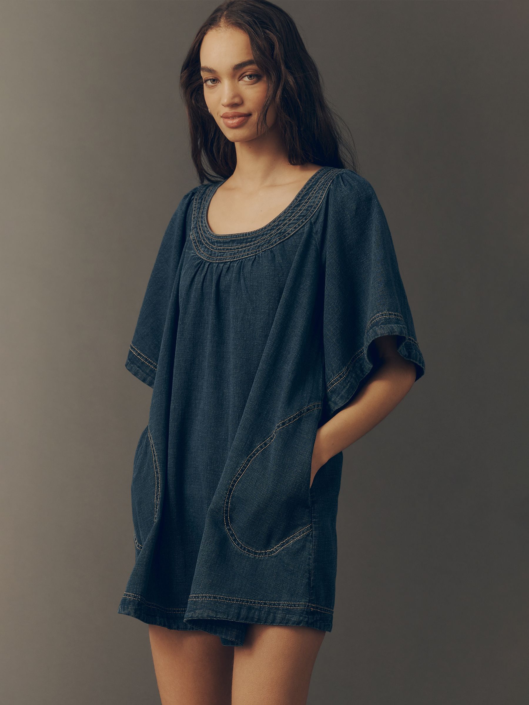 Buy Anthropologie Blue Pilcro Denim Short Sleeved Mini Swing Dress