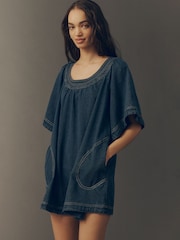 Anthropologie Blue Pilcro Denim Mini Swing Dress - Image 1 of 4