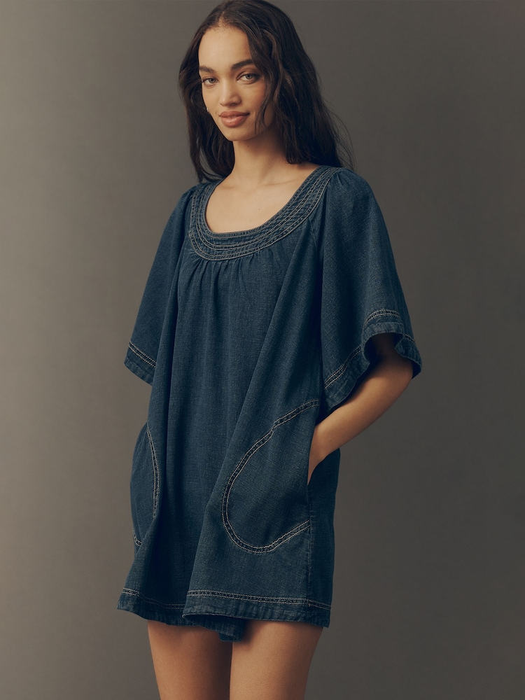 Anthropologie Blue Pilcro Denim Mini Swing Dress - Image 1 of 4