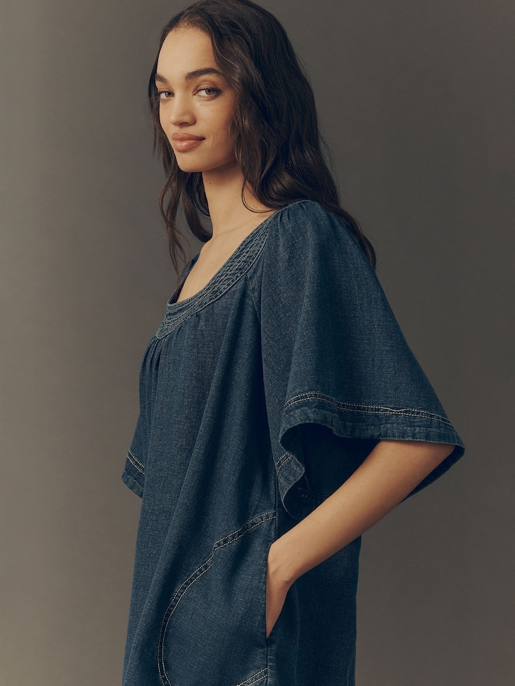 Anthropologie Blue Pilcro Denim Mini Swing Dress - Image 2 of 4