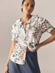Anthropologie Cream Pilcro The Keira Collared Button-Front Blouse - Image 1 of 4