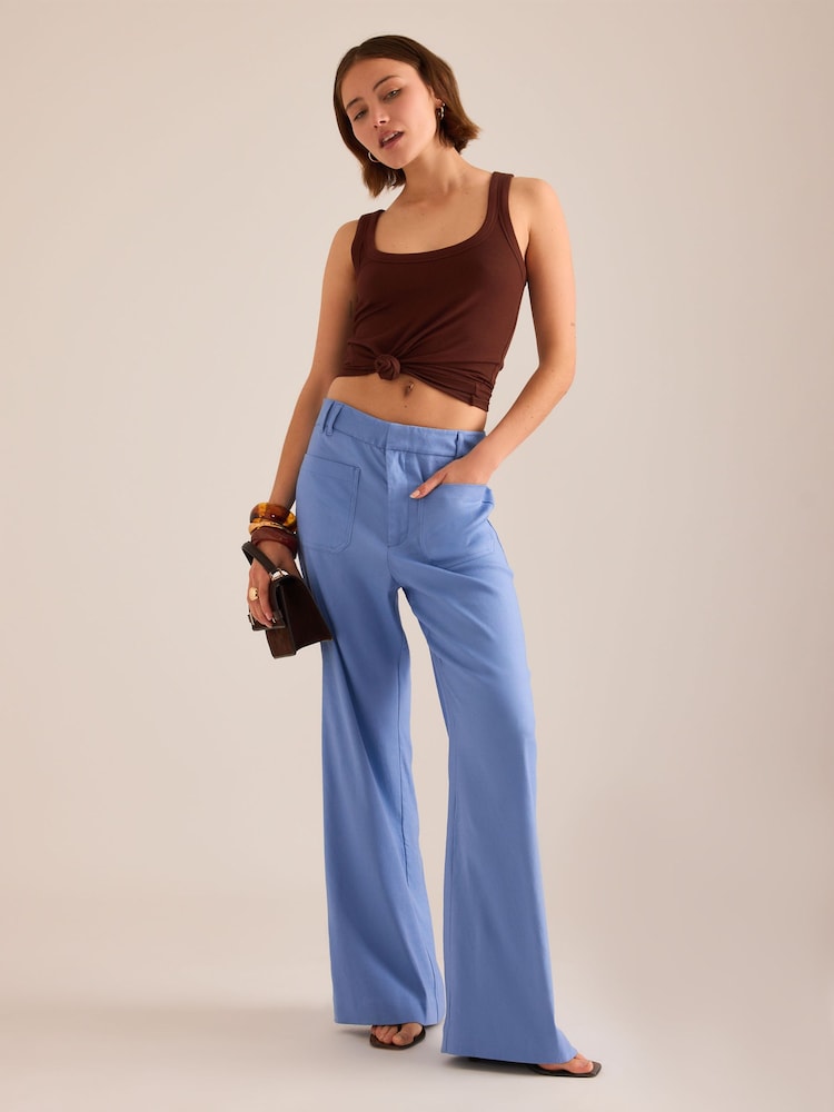 Anthropologie Blue Maeve Jude Linen-Blend Stretch Trousers - Image 2 of 3 Anthropologie Blue Maeve Jude Linen-Blend Stretch Trousers - Image 2 of 3