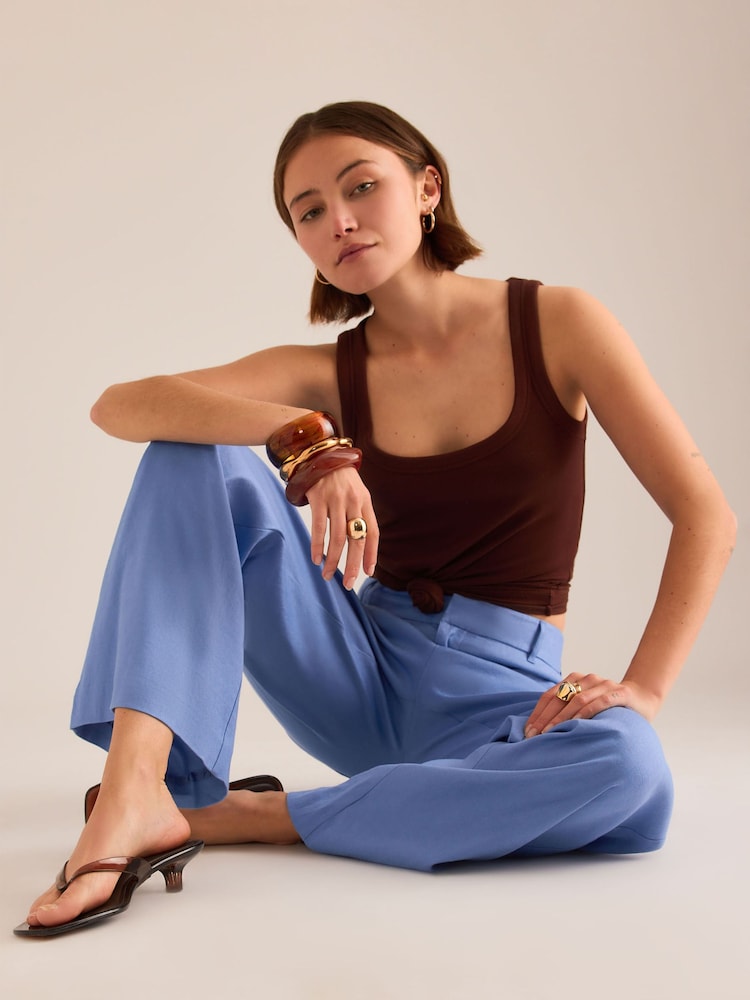 Anthropologie Blue Maeve Jude Linen-Blend Stretch Trousers - Image 3 of 3 Anthropologie Blue Maeve Jude Linen-Blend Stretch Trousers - Image 3 of 3