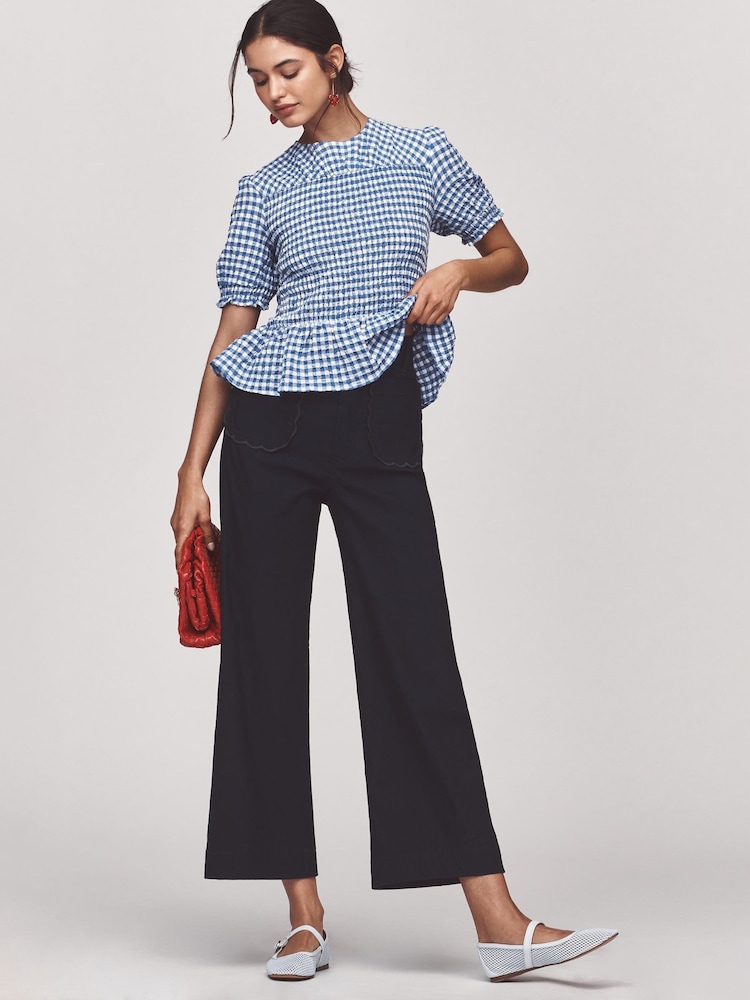 Anthropologie Blue Maeve The Colette Scallop-Pocket Crop Wide-Leg Trousers - Image 1 of 4