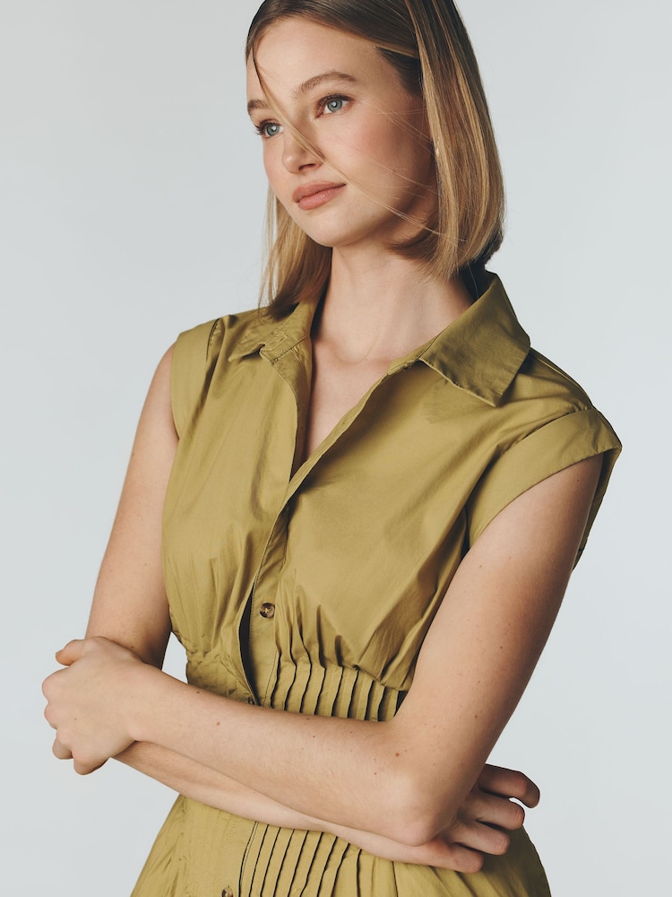 Anthropologie Green Maeve Pintuck Midi Shirt Dress - Image 4 of 4