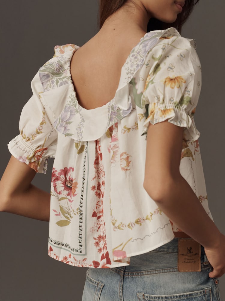 Anthropologie Cream Puff-Sleeve Ruffle Collar Blouse - Image 2 of 4