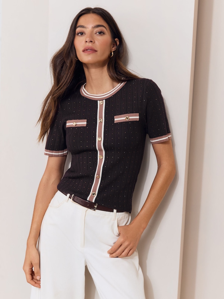 Lipsy Knitted Sequin Detail Pocket T-Shirt - 圖片 1/5