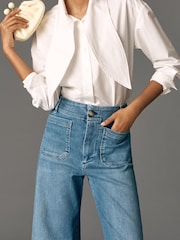 Anthropologie Blue Maeve The Colette Full-Length Wide-Leg Embroidered Pocket Edition Jeans - Image 4 of 5