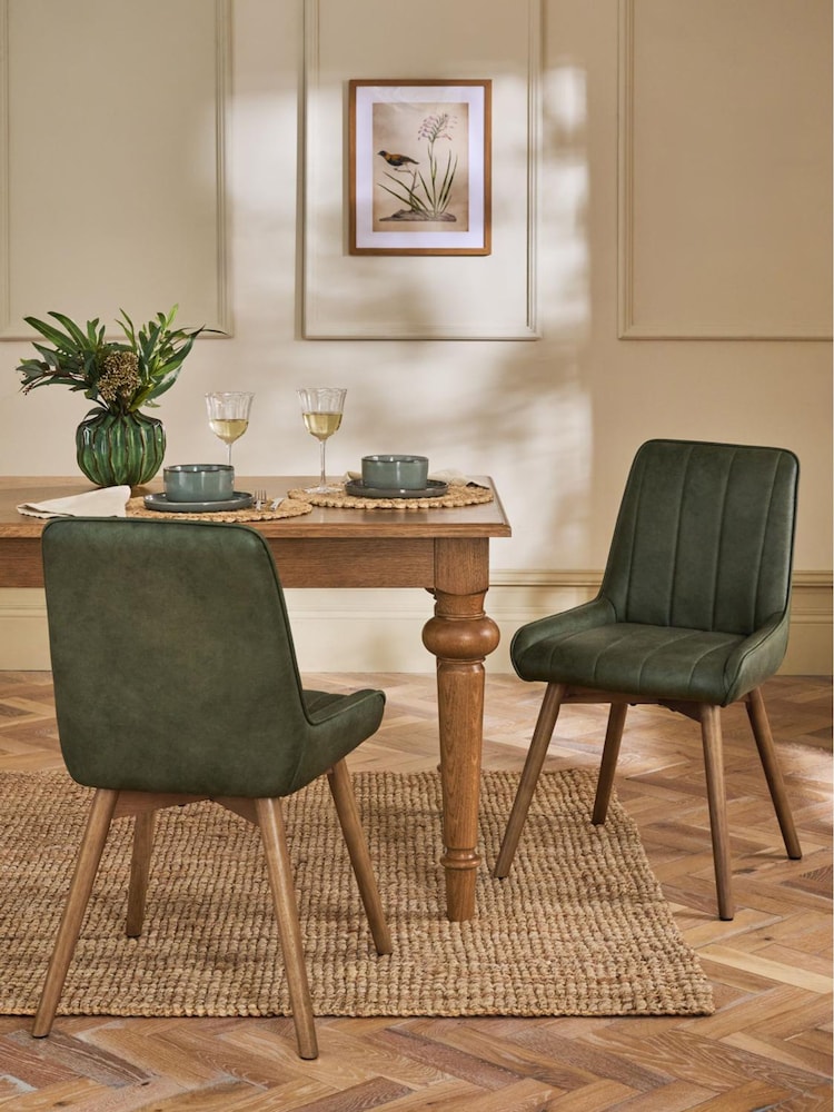 Set of 2 Easton Faux Leather Dark Green Mid Wood Leg Anderson Dining Chairs - Image 1 of 9 Set of 2 Easton Faux Leather Dark Green Mid Wood Leg Anderson Dining Chairs - Image 1 of 9