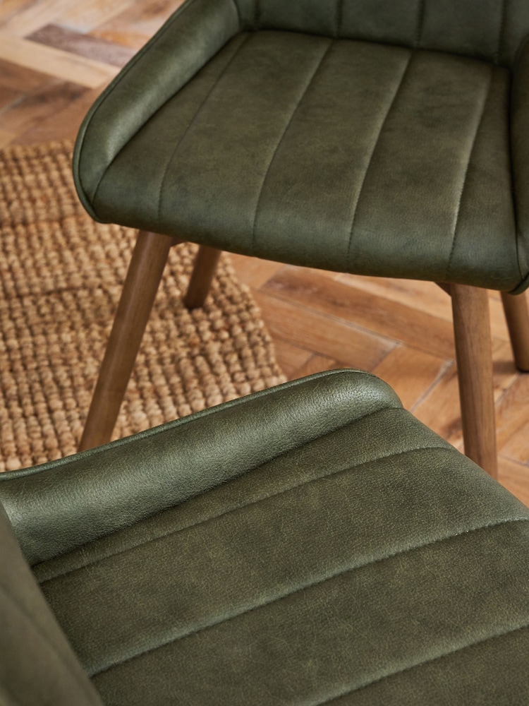 Set of 2 Easton Faux Leather Dark Green Mid Wood Leg Anderson Dining Chairs - Image 2 of 9 Set of 2 Easton Faux Leather Dark Green Mid Wood Leg Anderson Dining Chairs - Image 2 of 9