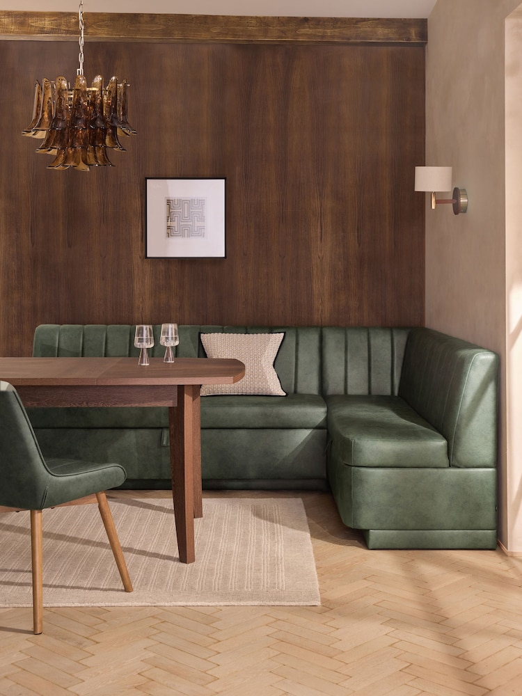 Easton Faux Leather Dark Green Easy Clean Anderson Storage Right Hand Corner Dining Bench - Image 1 of 11 Easton Faux Leather Dark Green Easy Clean Anderson Storage Right Hand Corner Dining Bench - Image 1 of 11