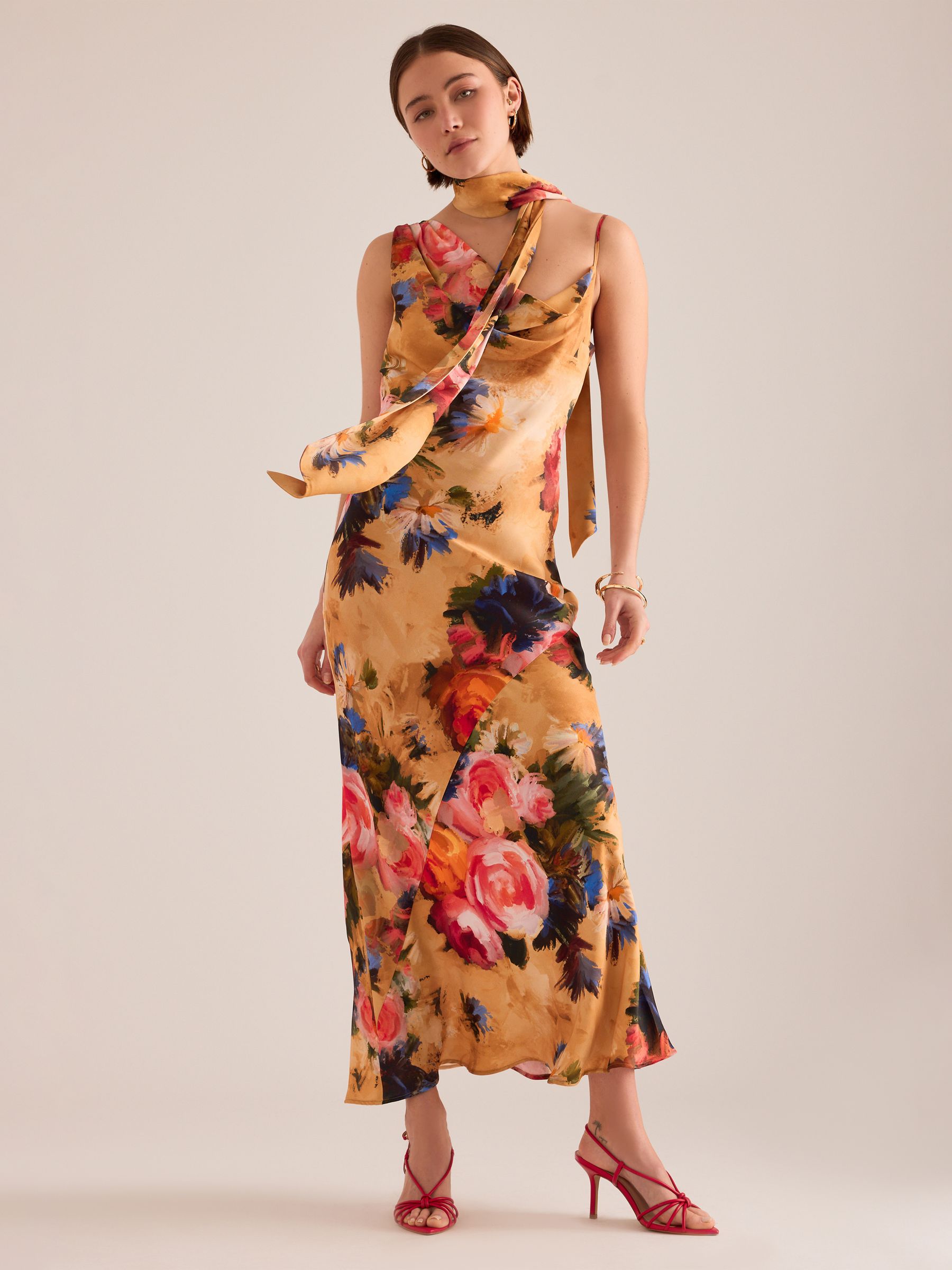 Buy Anthropologie Yellow Mindy Floral Scarf-Detail Maxi Dress from