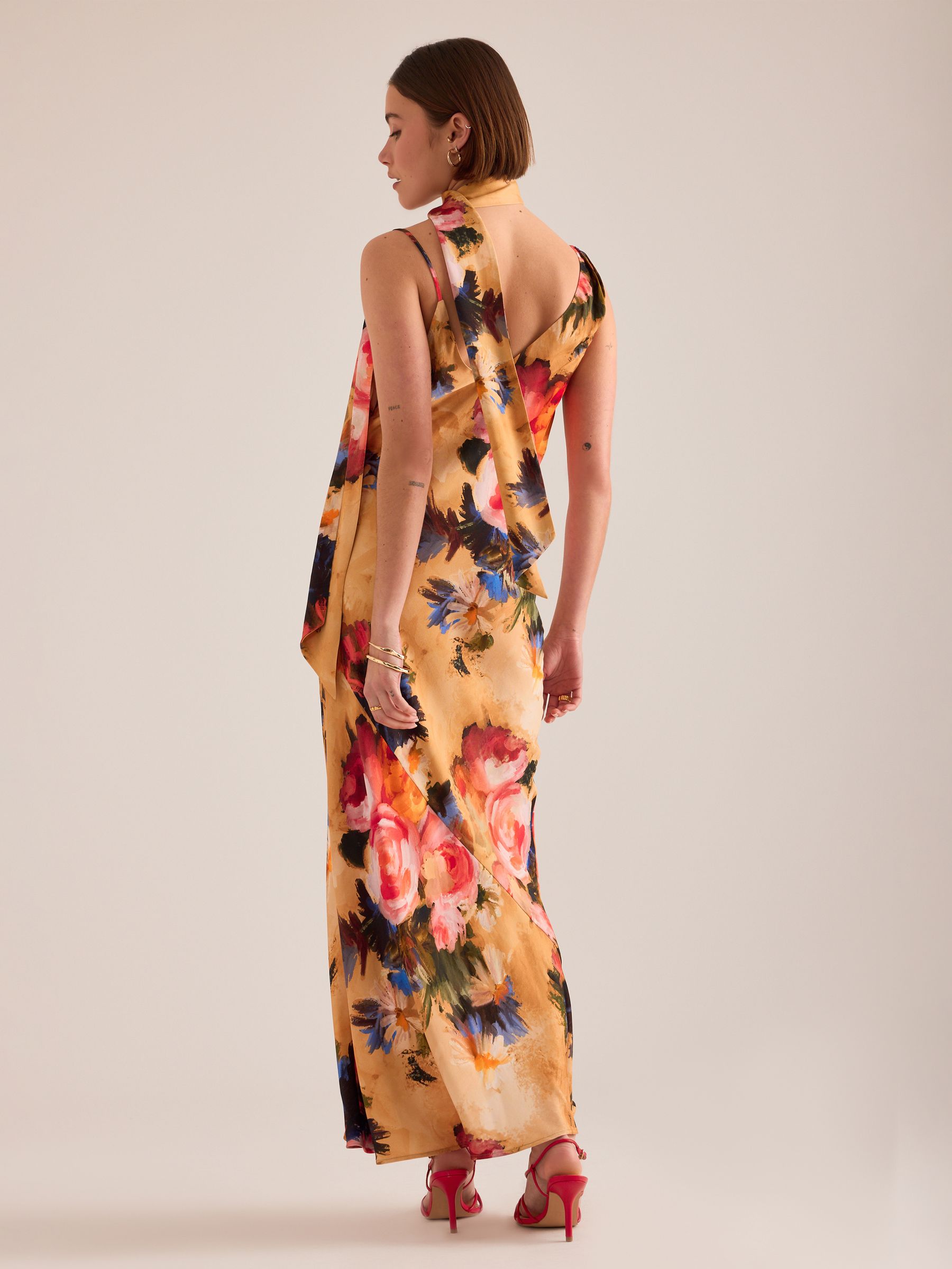 Buy Anthropologie Yellow Mindy Floral Scarf-Detail Maxi Dress from