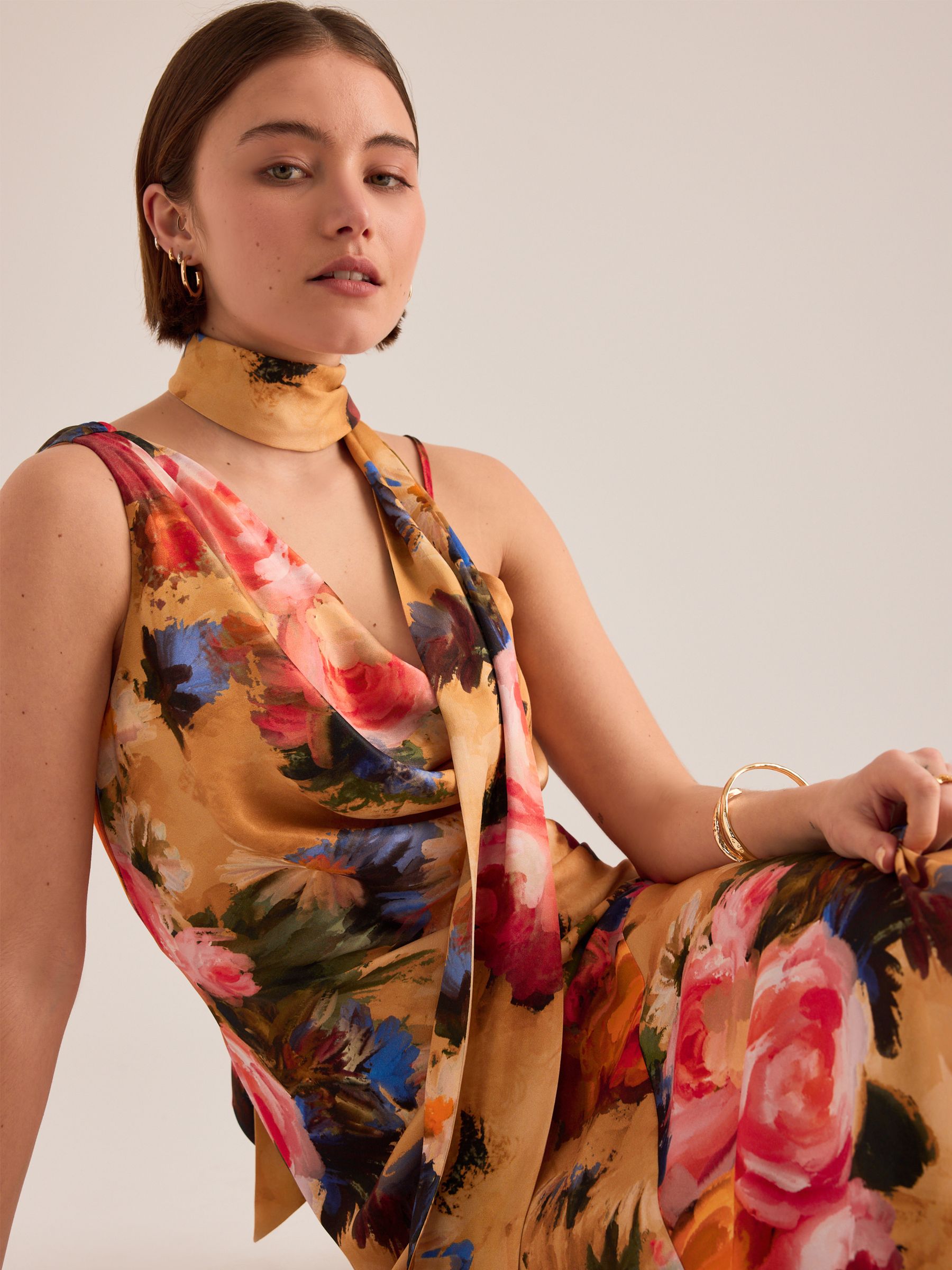 Buy Anthropologie Yellow Mindy Floral Scarf-Detail Maxi Dress from