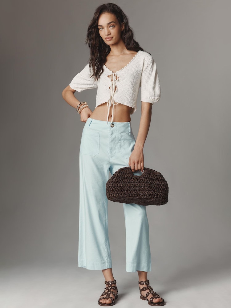 Anthropologie Maeve The Colette Cropped Wide-Leg Trousers: Linen Edition - Image 1 of 4 Anthropologie Maeve The Colette Cropped Wide-Leg Trousers: Linen Edition - Image 1 of 4