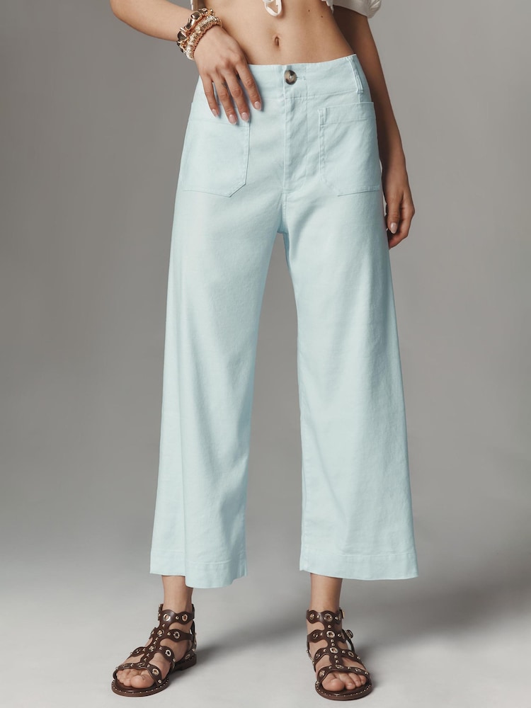 Anthropologie Maeve The Colette Cropped Wide-Leg Trousers: Linen Edition - Image 2 of 4 Anthropologie Maeve The Colette Cropped Wide-Leg Trousers: Linen Edition - Image 2 of 4