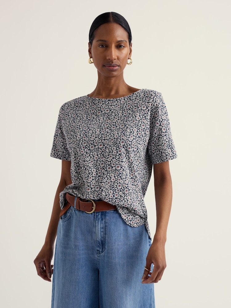 Seasalt Cornwall White Floral Bryher View T-Shirt - Image 1 of 5