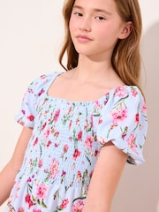 Lipsy Powder Blue Printed Crinkle Jersey Frill Dress (5-16yrs) - Image 3 of 5