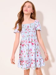 Lipsy Powder Blue Printed Crinkle Jersey Frill Dress (5-16yrs) - Image 5 of 5