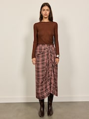 BHOEM Pink/Grey Draped Plaid Midi Skirt - Image 1 of 5
