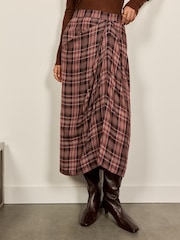 BHOEM Pink/Grey Draped Plaid Midi Skirt - Image 3 of 5