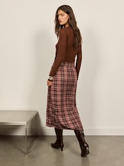 BHOEM Pink/Grey Draped Plaid Midi Skirt - Image 4 of 5