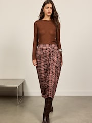 BHOEM Pink/Grey Draped Plaid Midi Skirt - Image 5 of 5