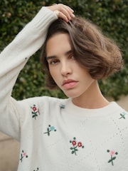 Floral Embroidery Knit Crew Neck Jumper With Wool - Изображение 2 6