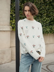 Floral Embroidery Knit Crew Neck Jumper With Wool - Изображение 3 6