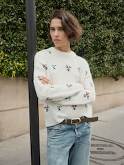 Floral Embroidery Knit Crew Neck Jumper With Wool - Изображение 4 6